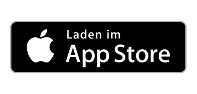 Schwarzes Banner mit wei&szlig;em Text &bdquo;Laden im App Store&ldquo; und Apfel-Logo.