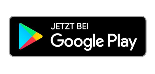 Logo von Google Play mit dem Text "JETZT BEI" auf schwarzem Hintergrund.