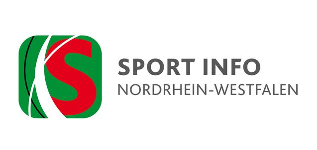 Logo von Sport Info Nordrhein-Westfalen mit rotem &bdquo;S&ldquo; und gr&uuml;nen Farbfl&auml;chen auf wei&szlig;em Hintergrund.